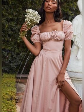 House of CB Tallulah Blush Puff Sleeve Midi Dress